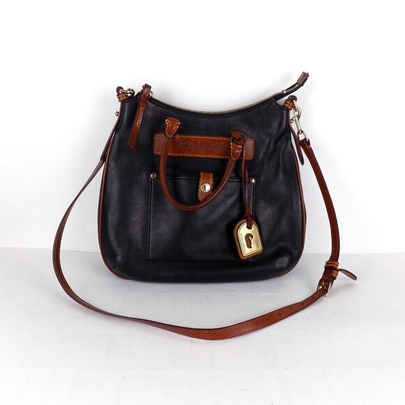 Dooney & Bourke Florentine Vacchetta Leather Crossbody Handbag Black & Brown VTG - Picture 1 of 16